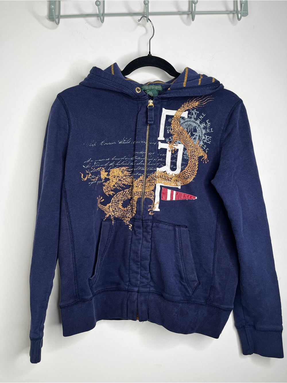 Vtg Lauren Jeans Co Ralph Lauren Navy Full Zip Hoodie Women M Logo Graphic